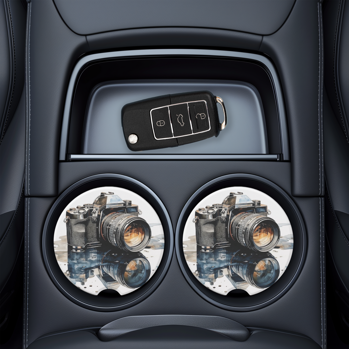 Vintage Retro Camera UV Printed Ceramic Car Coaster - Photography Car Cup Holder Insert