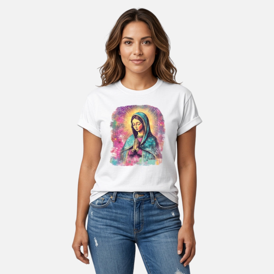 Virgin Mary Christian T-Shirt – Catholic Faith Marian Religious Shirt | White Comfort Colors