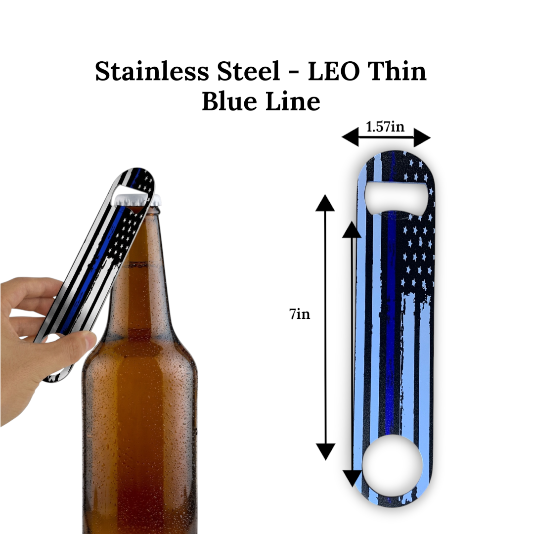 UV Printed 7" Stainless Steel Bottle Opener - USA Flag Thin Line Design | Thin Red Line, Thin Green Line or Thin Blue Line | First Responder Tribute