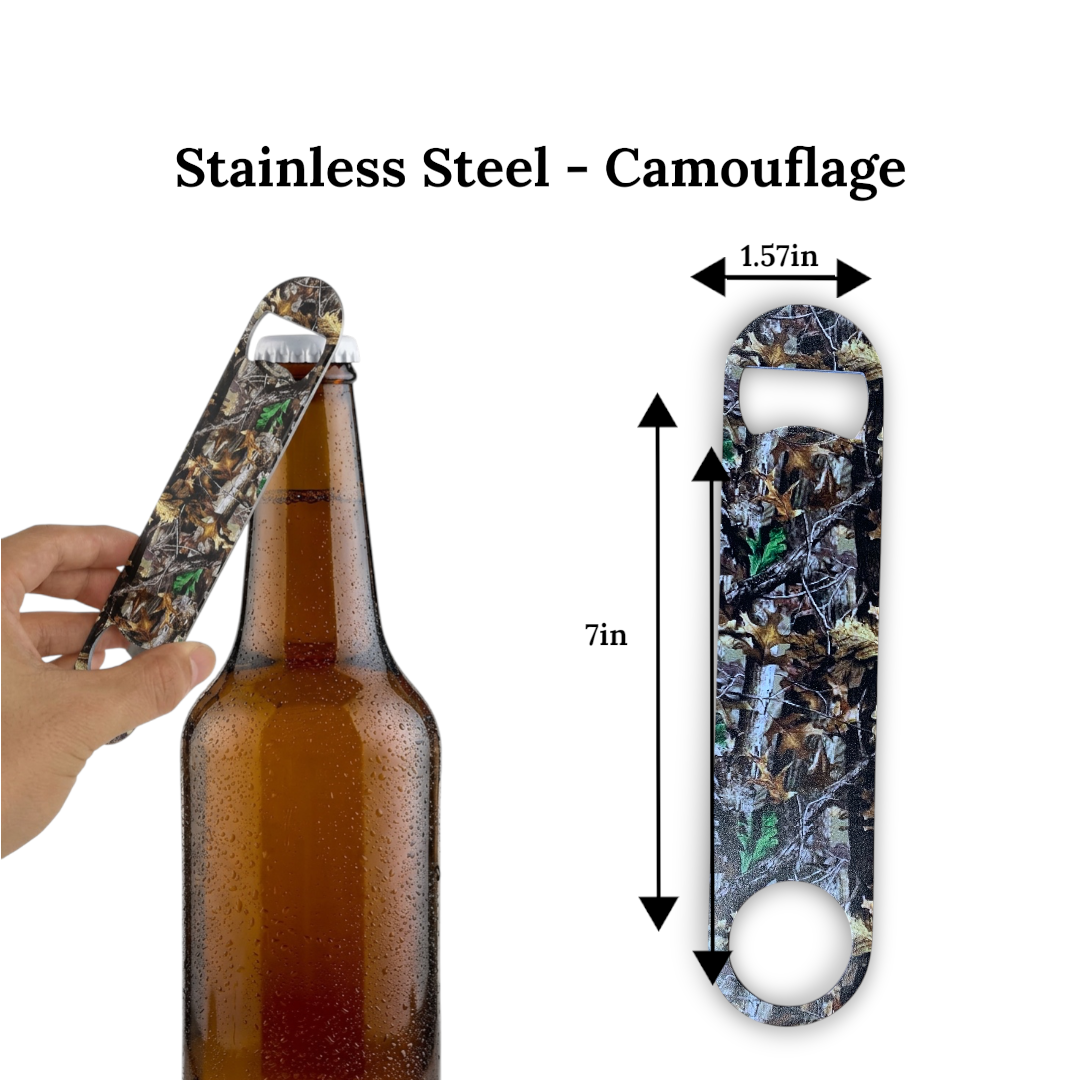 UV Printed 7" Stainless Steel Bottle Opener - Camouflage Design | Durable Style Bar Tool