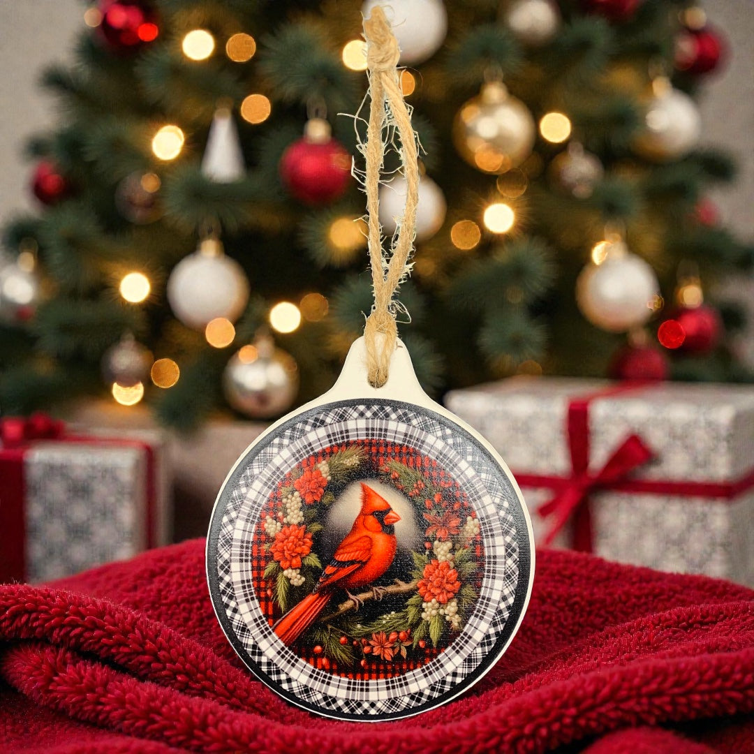 3" Cardinal Ornament Black & White Edge
