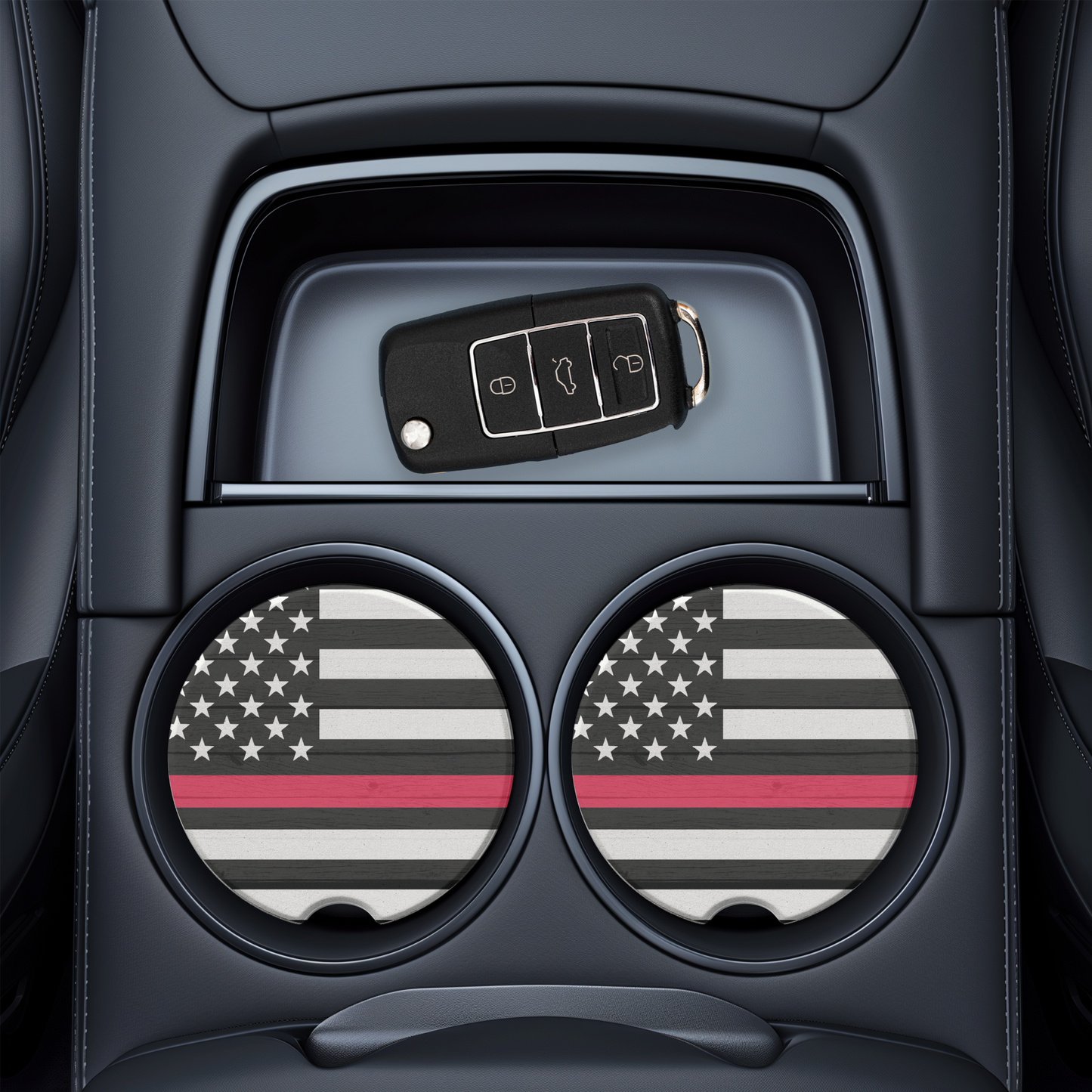 UV Printed Ceramic Car Coasters - USA Flag Thin Line Series | Blue, Yellow, Red & Green