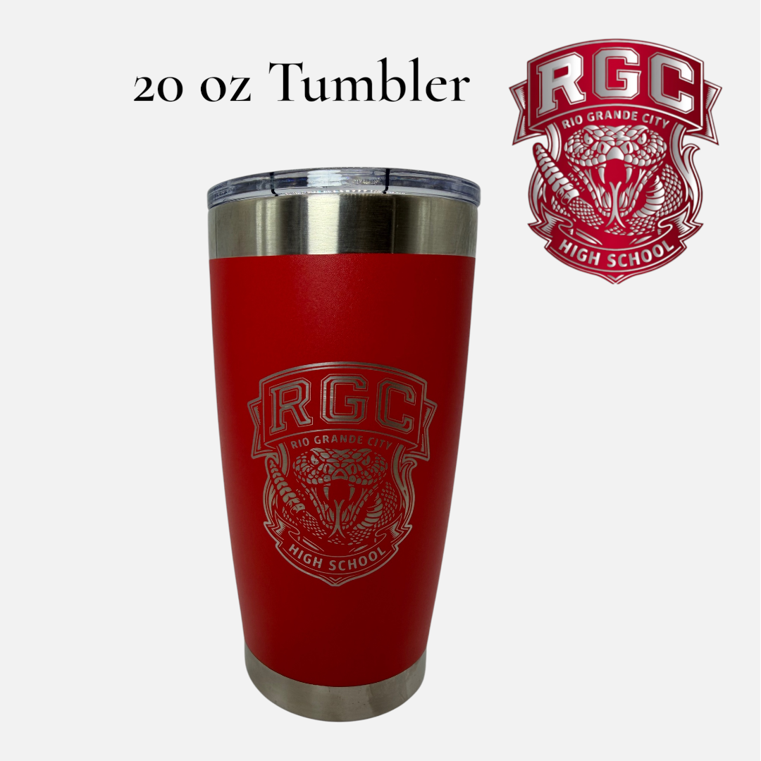Rio Grande City ISD Rattler Logo | Engraved 20 oz School Logo Tumbler