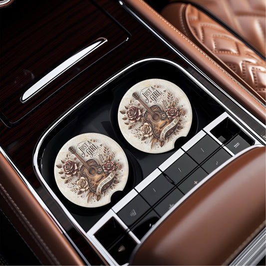 Just a Girl - Car Coaster - Absorbent & Decorative Cup Holder Inserts for Vehicles
