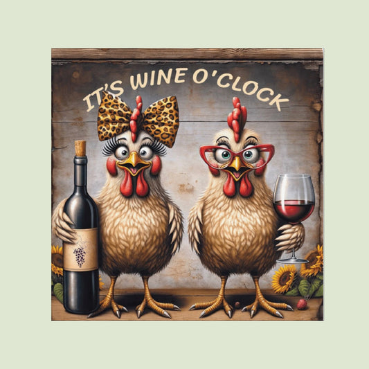 Wine O'Clock with the Flock - 4" Sandstone Coaster