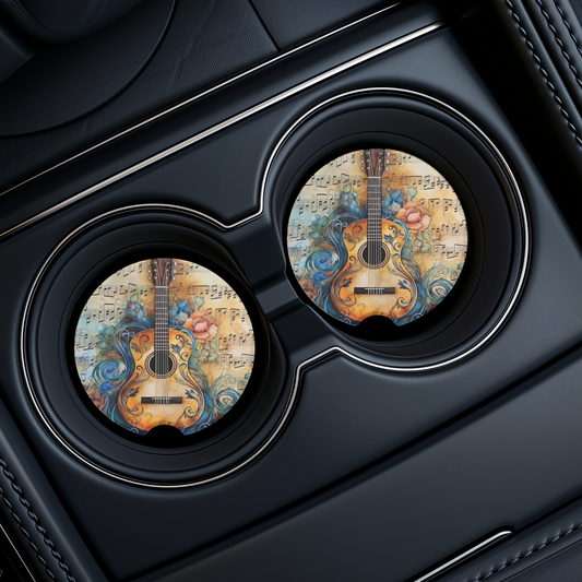 Country Guitar Car Coaster – “Just a Girl Who Loves Country Music” UV Printed Ceramic Cup Holder Insert