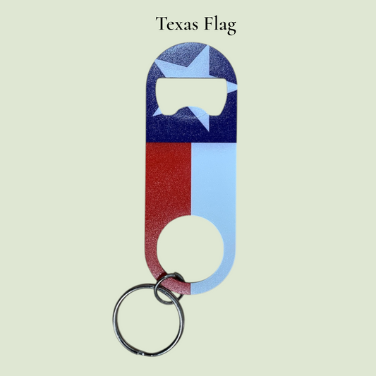 Lone Star Pride UV Printed Metal Keychain Opener - Texas Flag & Kneeling Cowboy