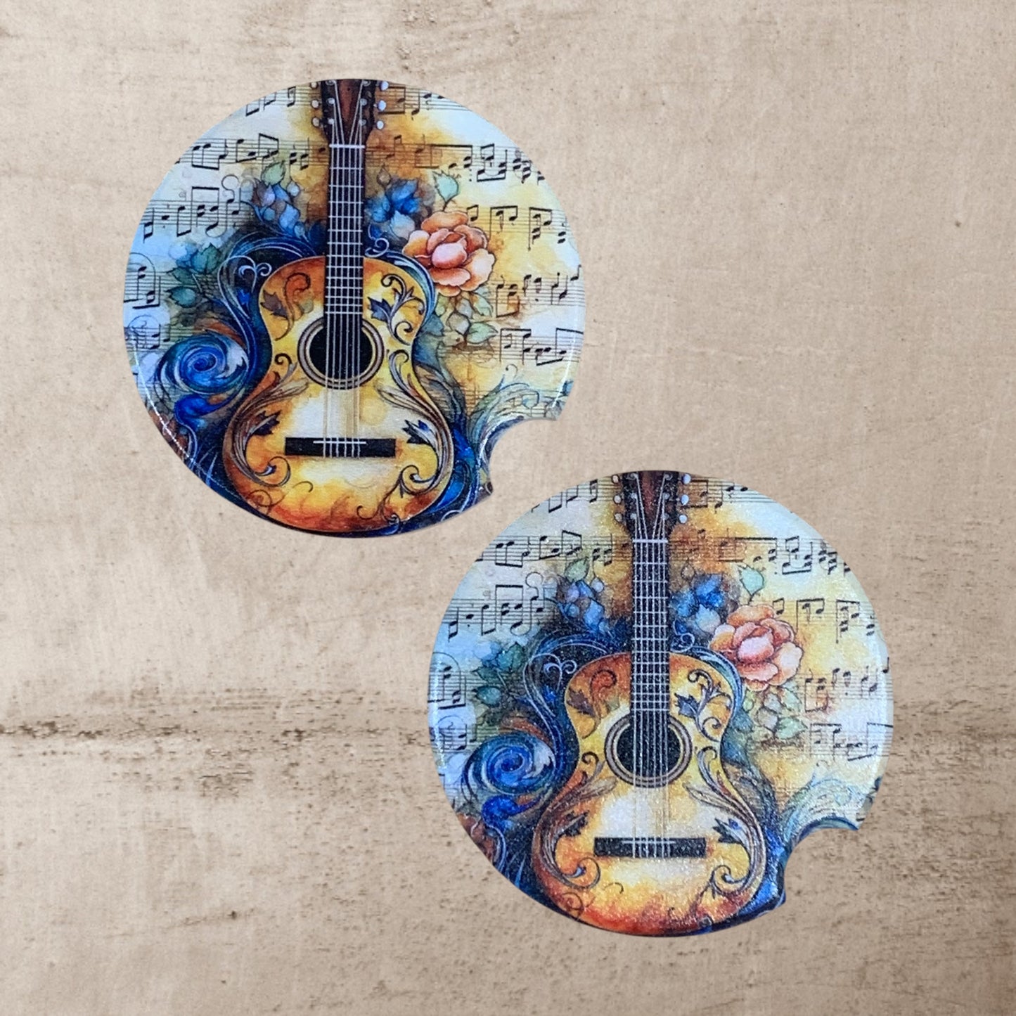 Country Guitar Car Coaster – “Just a Girl Who Loves Country Music” UV Printed Ceramic Cup Holder Insert