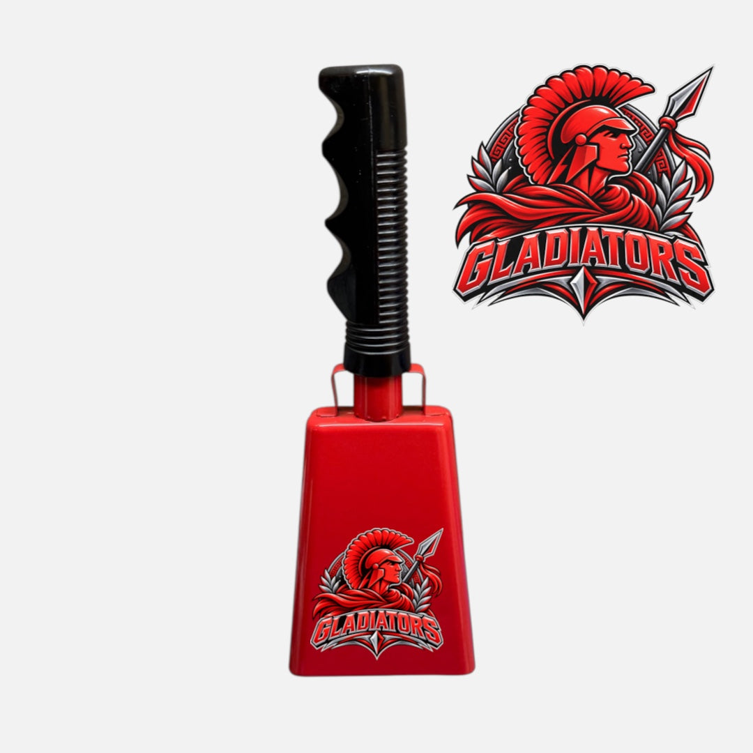 Gladiator - Red Spirit Cowbell - School Logo UV Printed Noise Maker