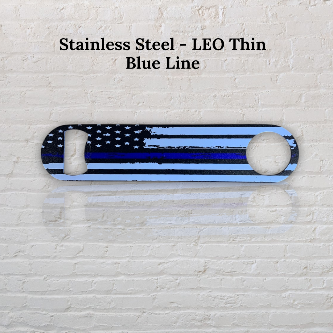 UV Printed 7" Stainless Steel Bottle Opener - USA Flag Thin Line Design | Thin Red Line, Thin Green Line or Thin Blue Line | First Responder Tribute
