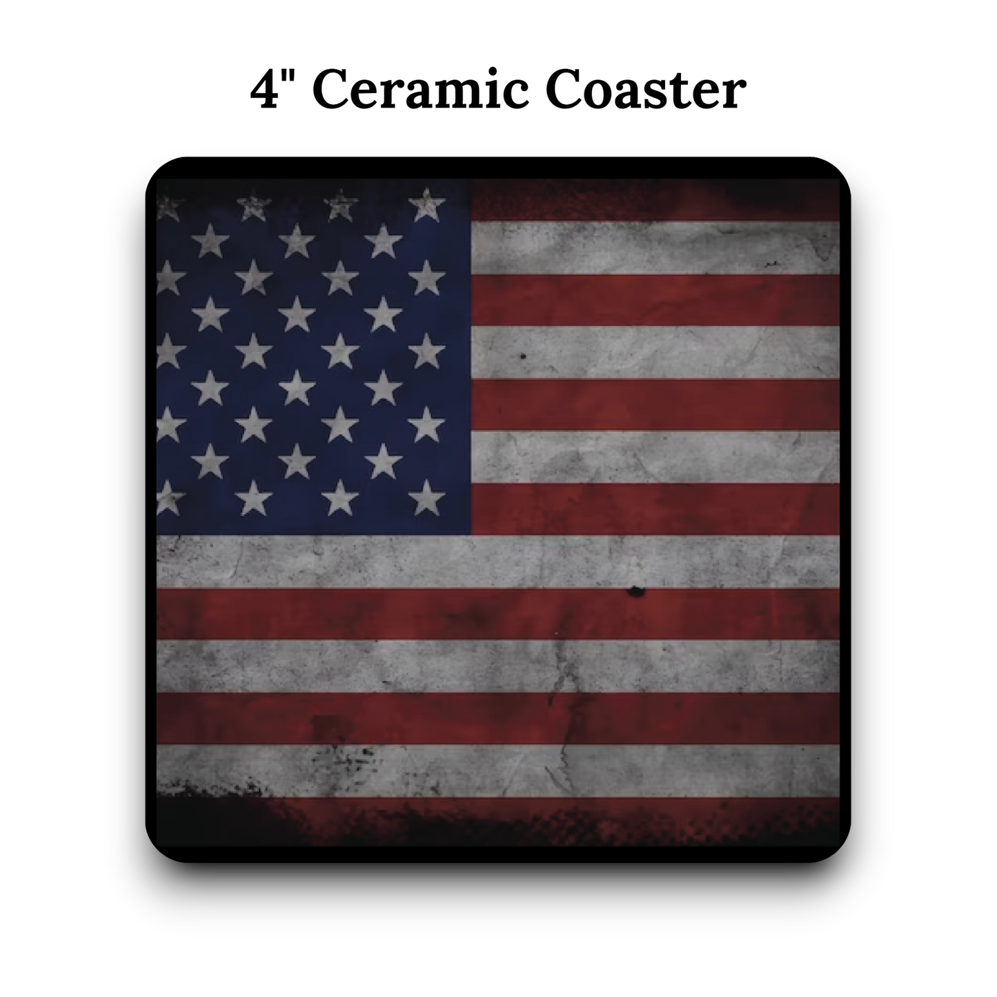 Patriotic USA Flag UV Printed 4" Ceramic Coasters - American Flag, Cowboy Prayer & Kneeling Soldier Cross Design