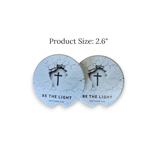 "Be the Light" Cross UV Printed Ceramic Car Coaster - Inspirational Christian Car Accessory