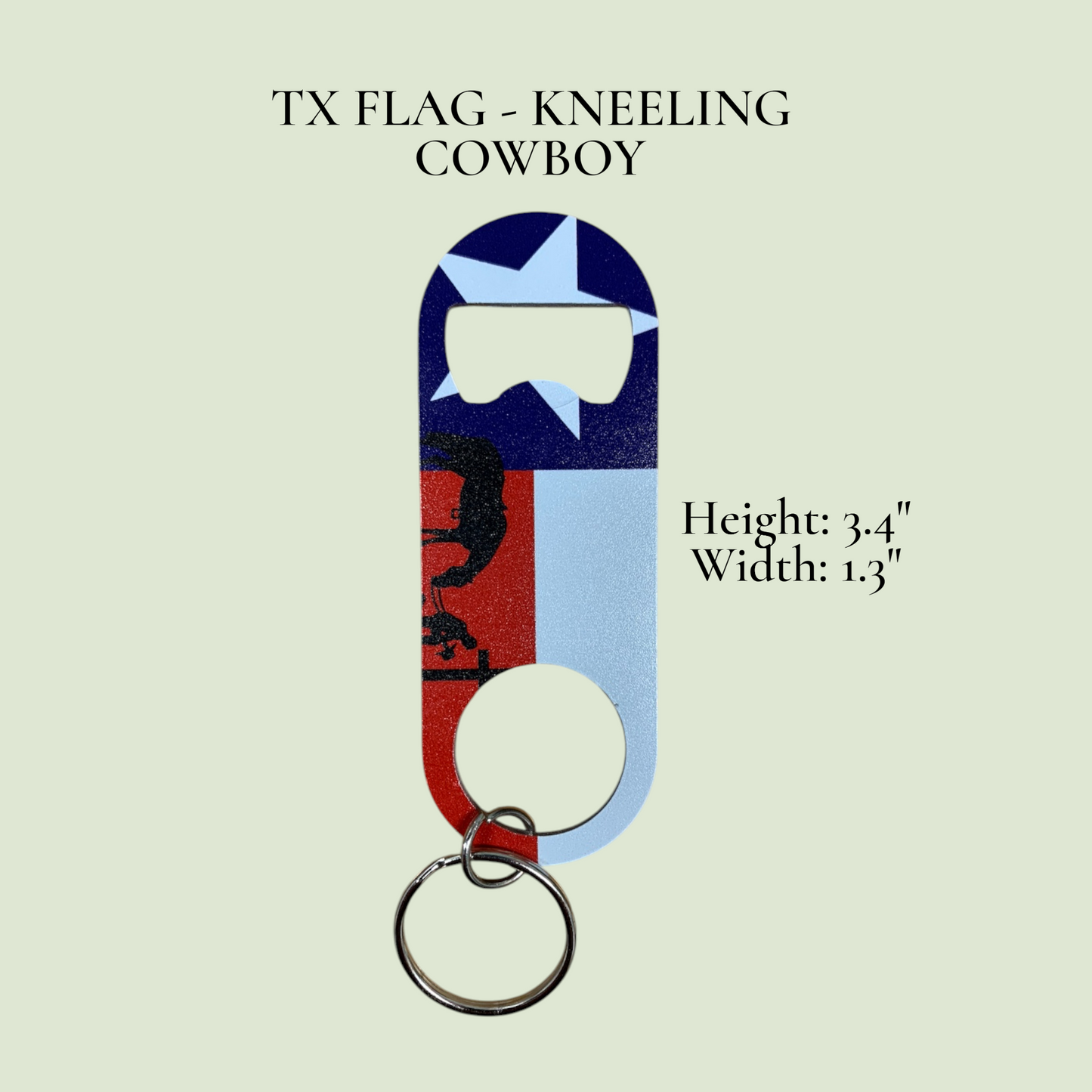 Lone Star Pride UV Printed Metal Keychain Opener - Texas Flag & Kneeling Cowboy