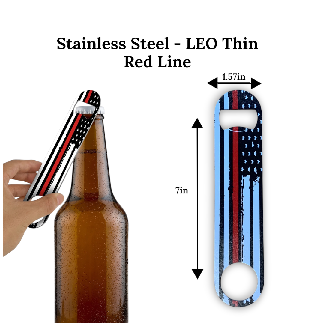 UV Printed 7" Stainless Steel Bottle Opener - USA Flag Thin Line Design | Thin Red Line, Thin Green Line or Thin Blue Line | First Responder Tribute