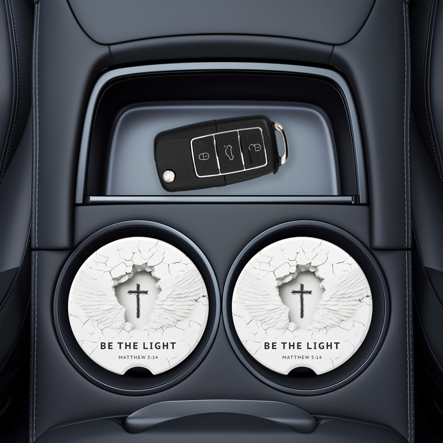 "Be the Light" Cross UV Printed Ceramic Car Coaster - Inspirational Christian Car Accessory