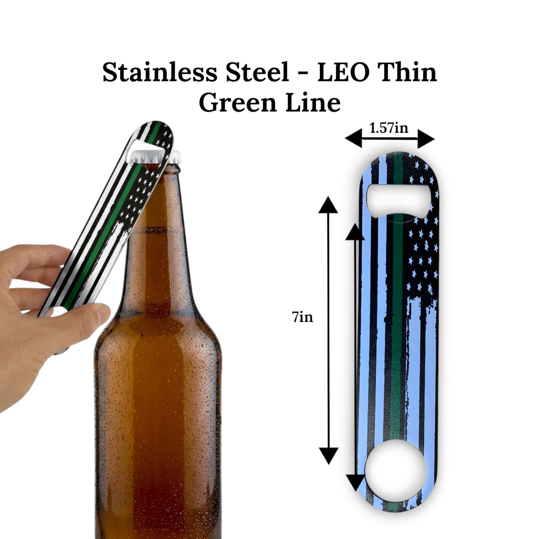 UV Printed 7" Stainless Steel Bottle Opener - USA Flag Thin Line Design | Thin Red Line, Thin Green Line or Thin Blue Line | First Responder Tribute