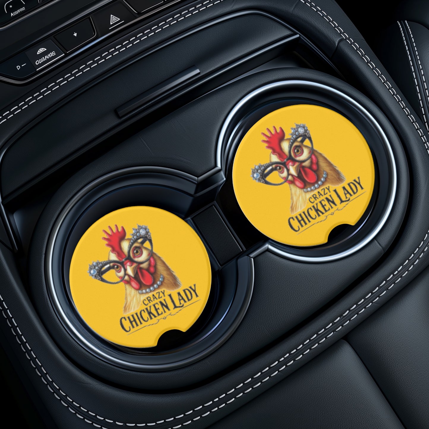 Crazy Chicken Lady Car Coaster