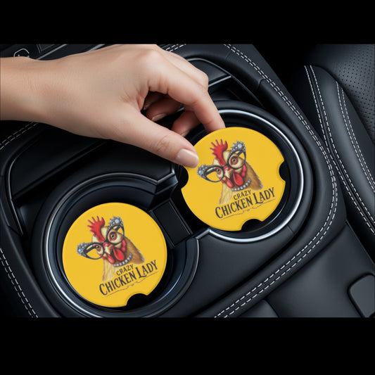 Crazy Chicken Lady Car Coaster