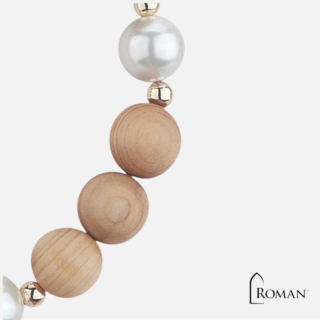 Roman Rosary Bracelet – Natural Wood Beads & Virgin Mary Medallion
