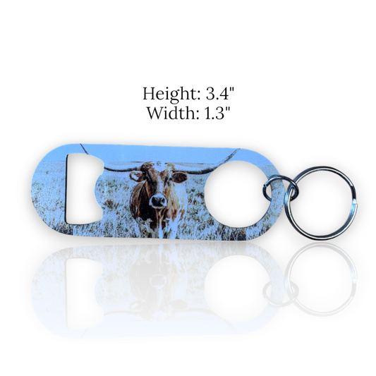 Longhorn Keychain Bottle Opener - Western Steer Field Metal Ring Bar Accessory