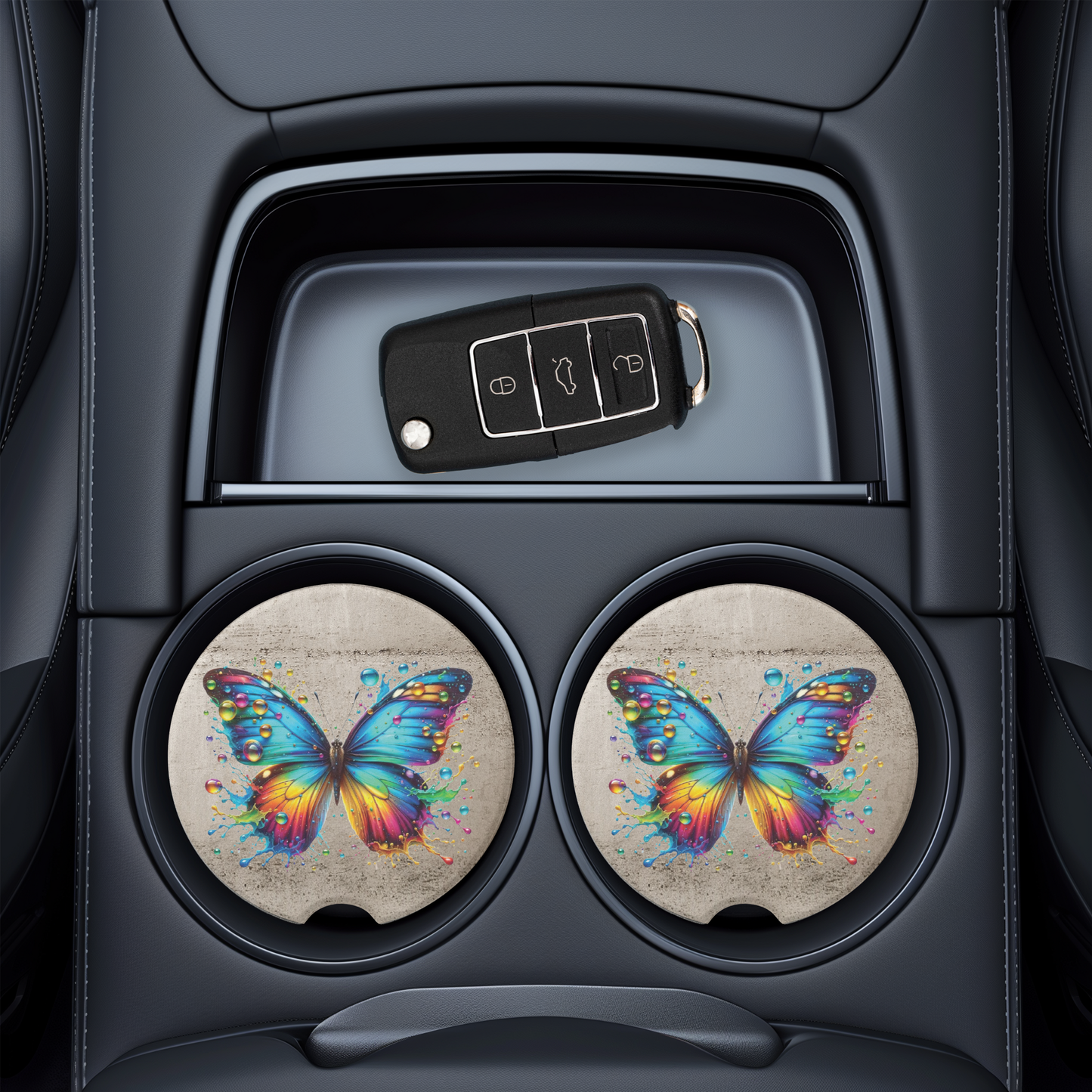 Colorful Butterfly Car Coaster - UV Printed Ceramic Cup Holder Coaster