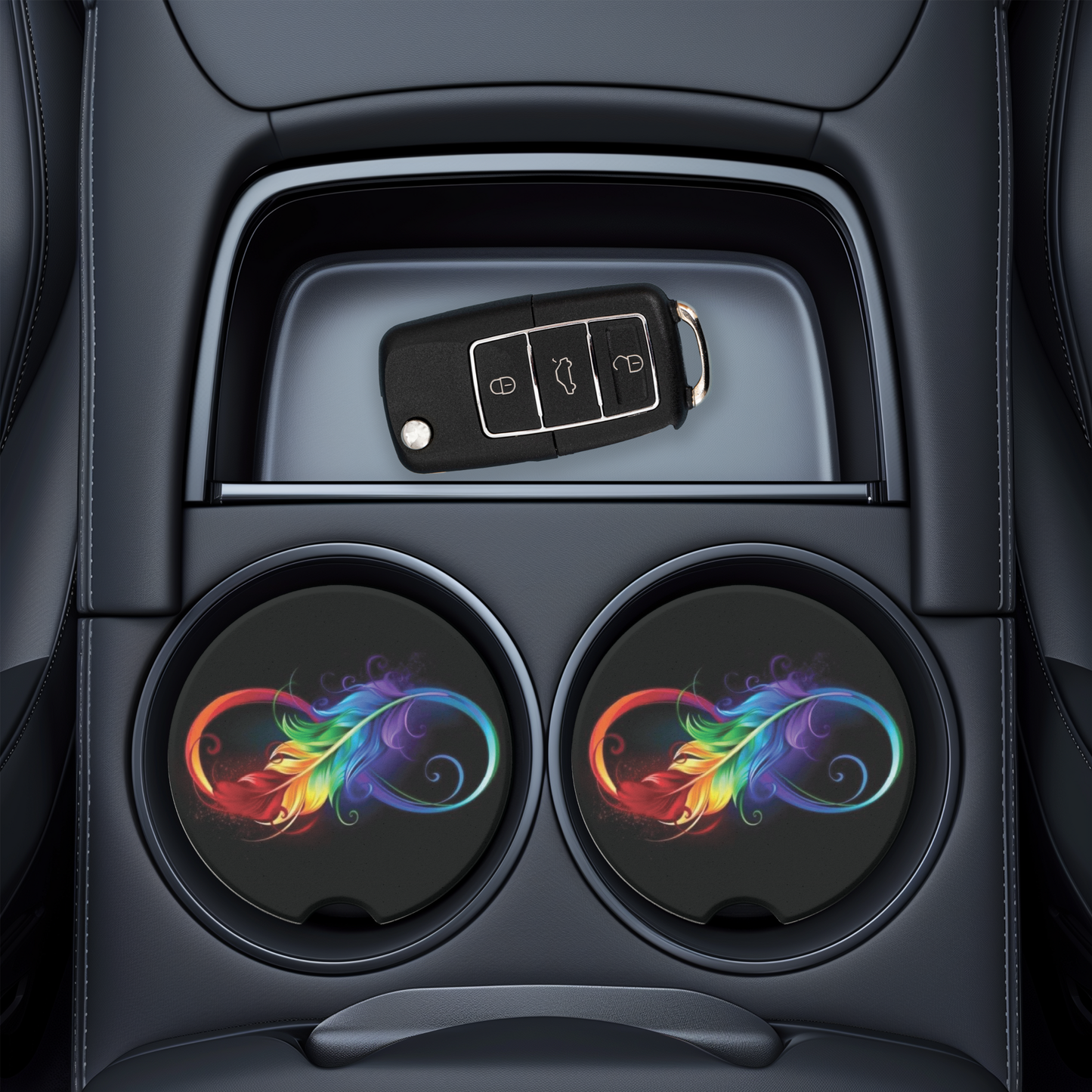 Vibrant Infinity Car Coaster - UV Printed Ceramic Cup Holder Coaster with Black Background