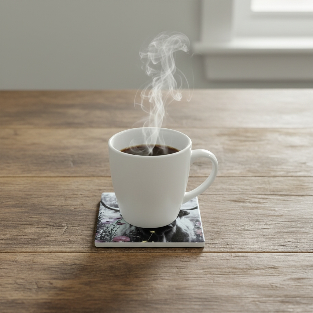 Highland Cow Ceramic Coaster - 4" UV Printed Farmhouse Drink Coasters