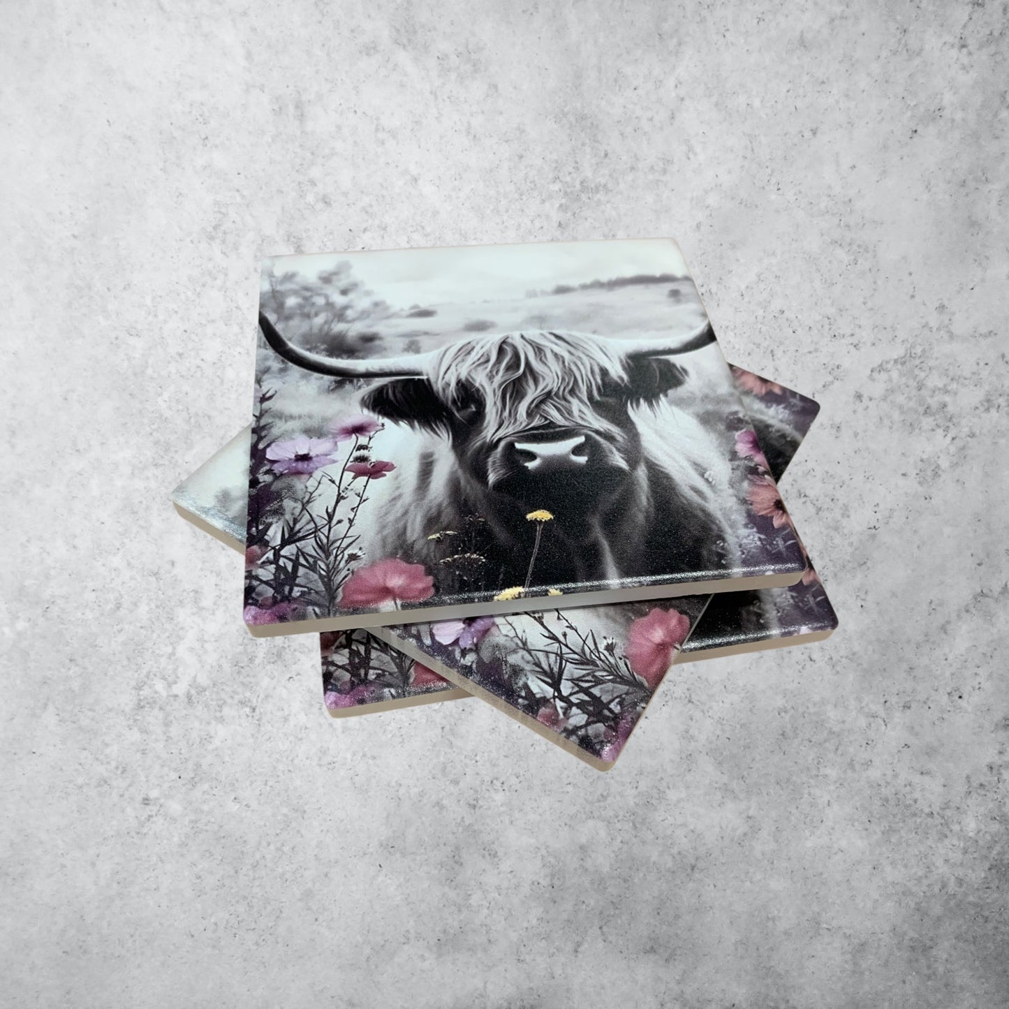 Highland Cow Ceramic Coaster - 4" UV Printed Farmhouse Drink Coasters