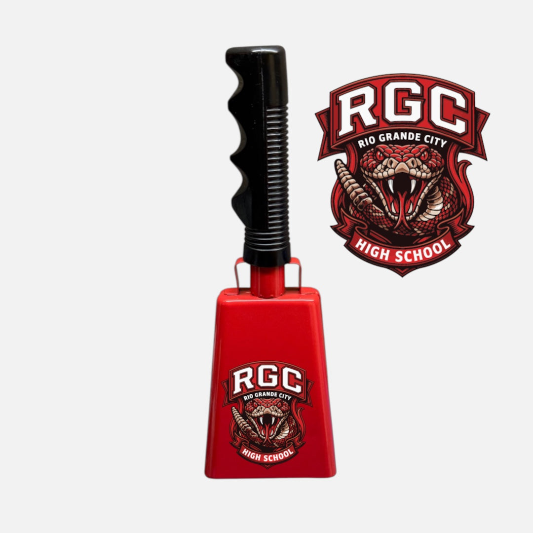 Rattler - Red Spirit Cowbell - School Logo UV Printed Noise Maker