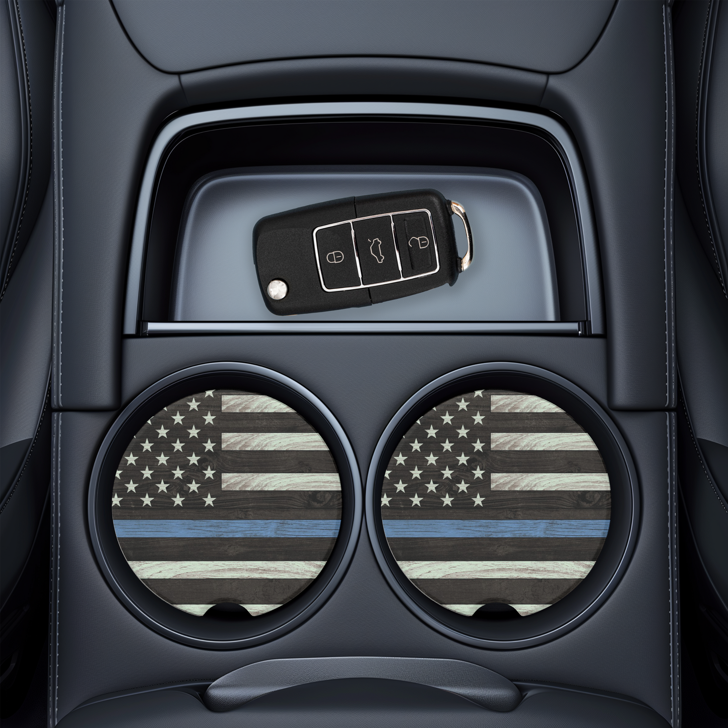 UV Printed Ceramic Car Coasters - USA Flag Thin Line Series | Blue, Yellow, Red & Green