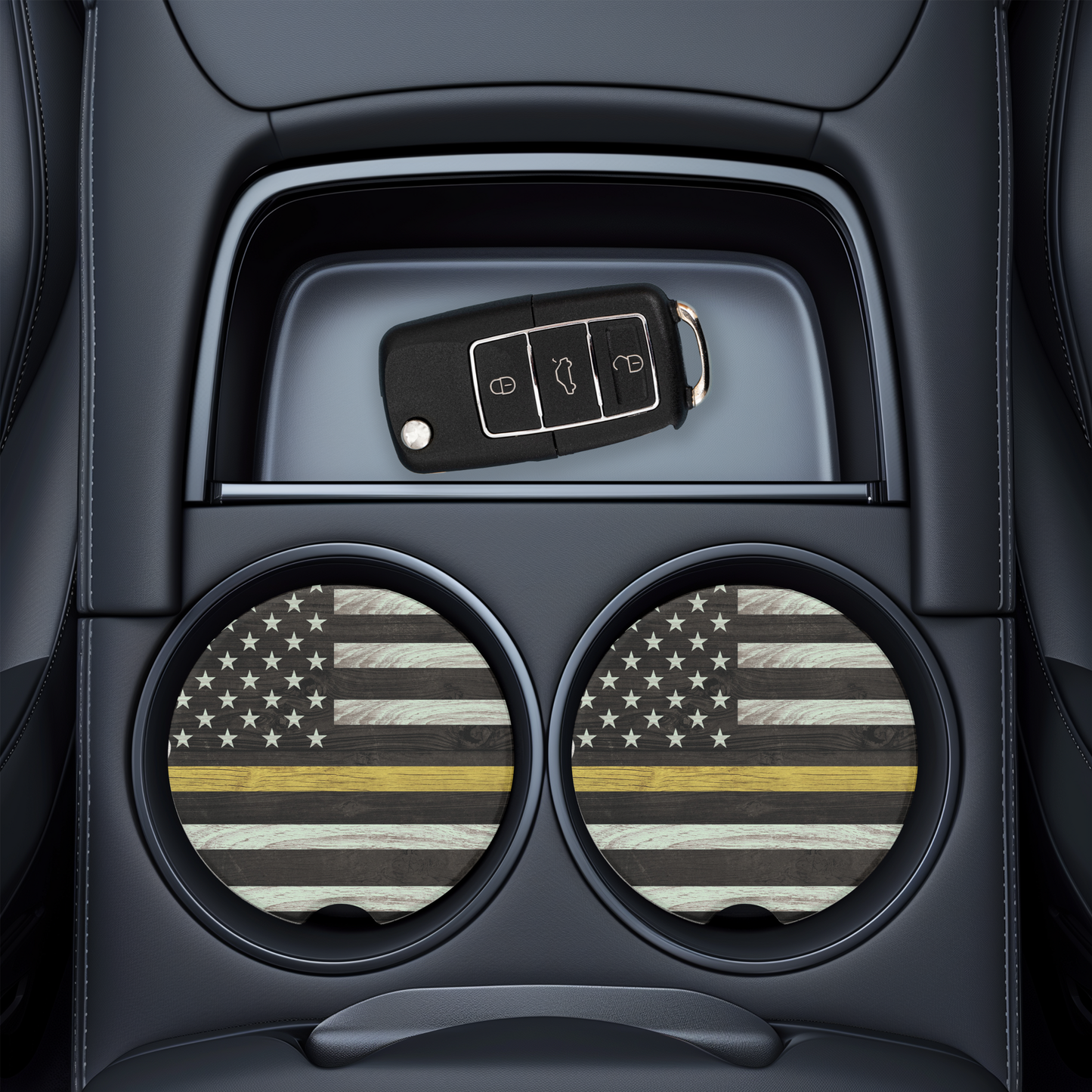 UV Printed Ceramic Car Coasters - USA Flag Thin Line Series | Blue, Yellow, Red & Green