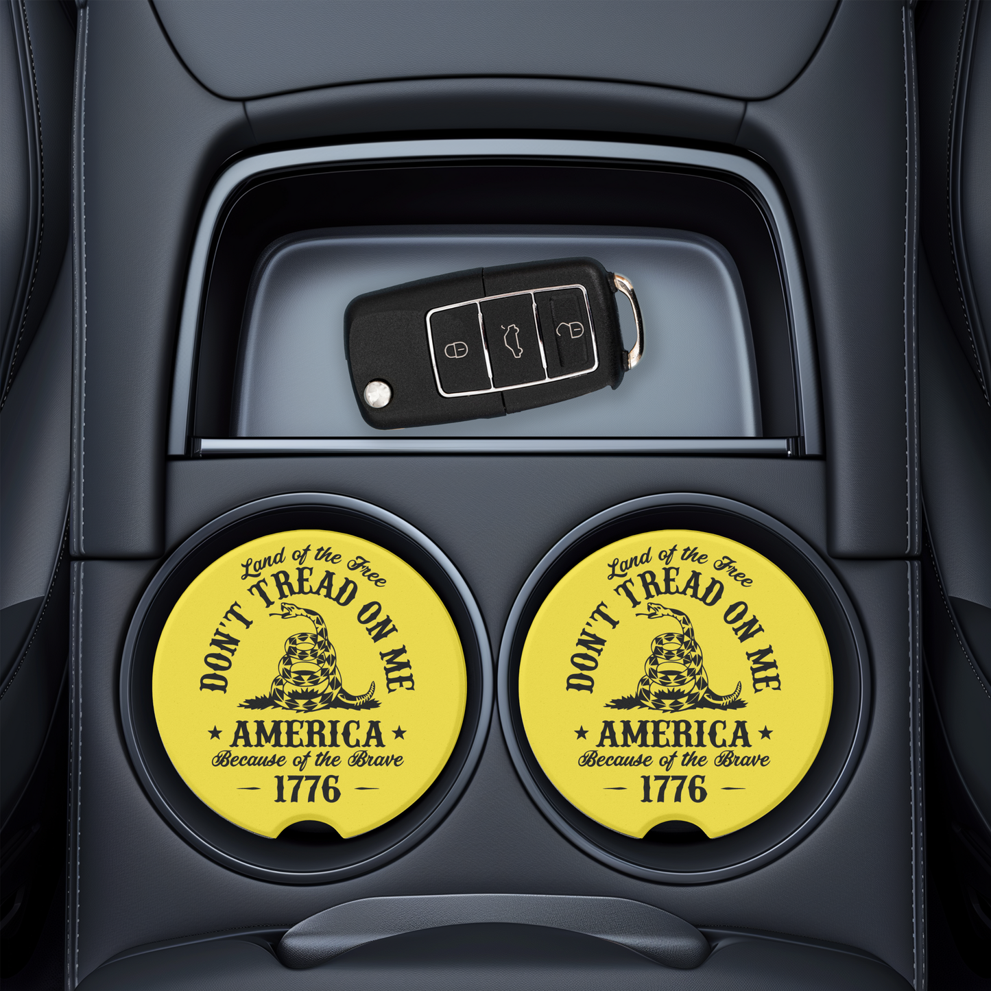 UV Printed Ceramic Car Coasters - "Don't Thread on Me" | Yellow or Off-White Brick Design