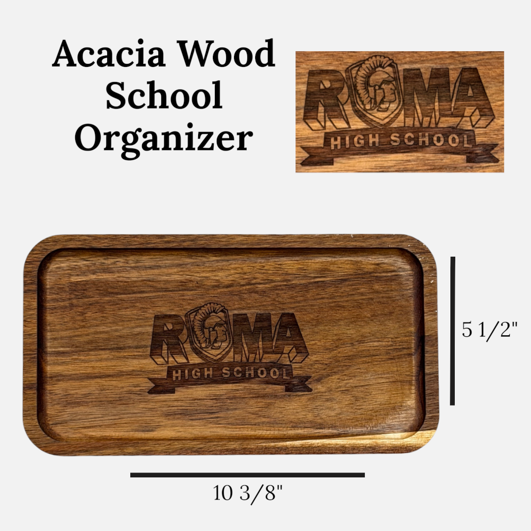 Acacia Wood Teacher Desk Organizer Tray with Engraved School Logo – Teacher Gift