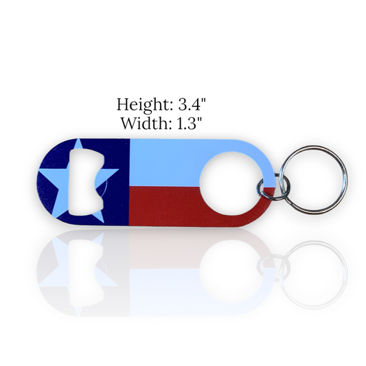 Texas Flag Keychain Bottle Opener - Lone Star State Metal Key Ring Bar Accessory