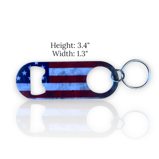 USA Flag Keychain Bottle Opener - Patriotic American Metal Key Ring Bar Accessory