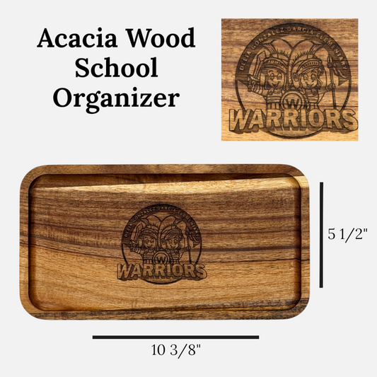 Acacia Wood Teacher Desk Organizer Tray with Engraved School Logo – Teacher Gift