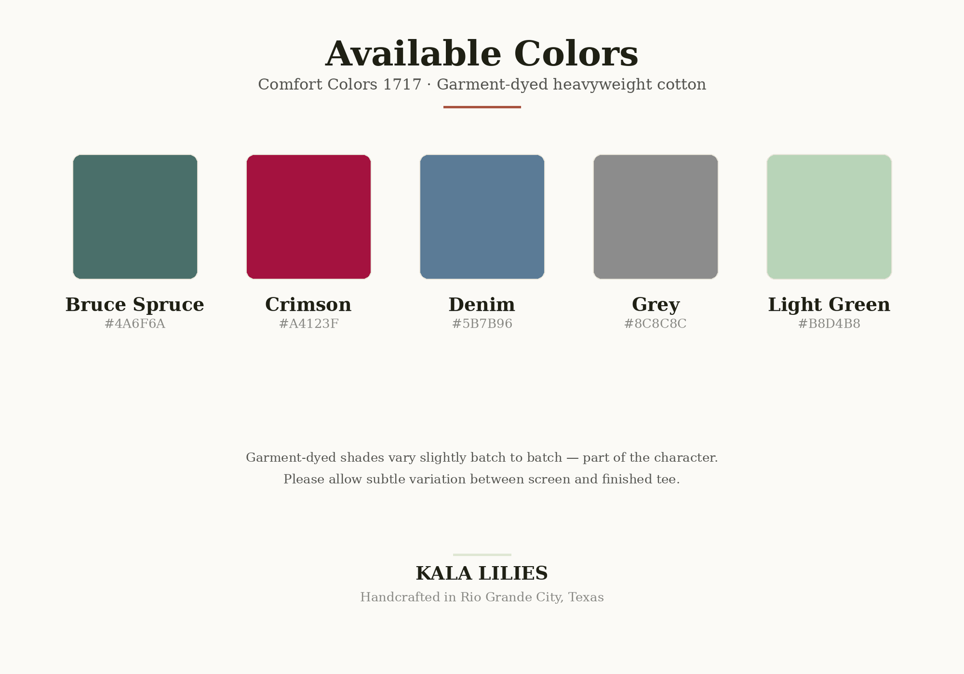 Available Colors — Comfort Colors 1717 swatch chart