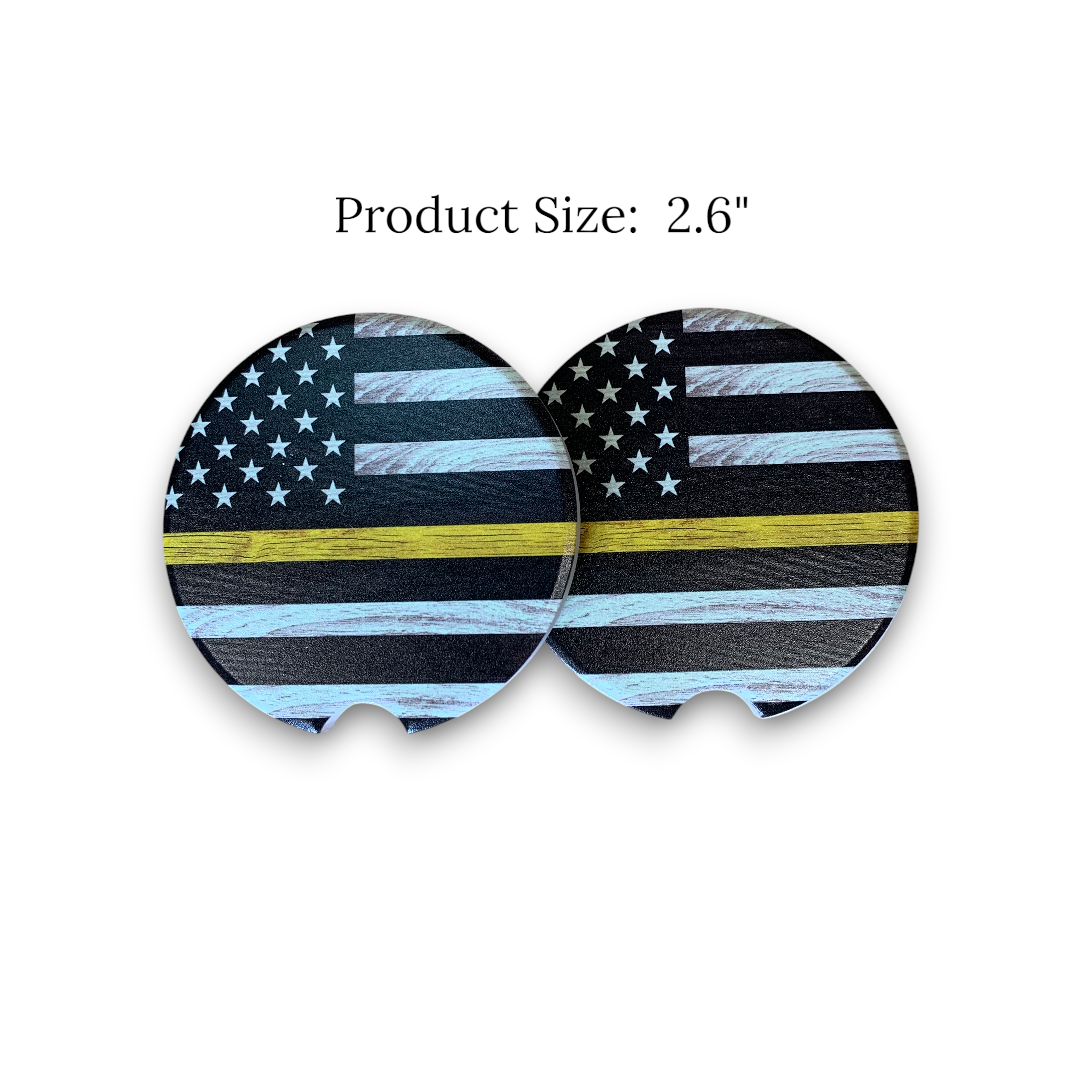 UV Printed Ceramic Car Coasters - USA Flag Thin Line Series | Blue, Yellow, Red & Green