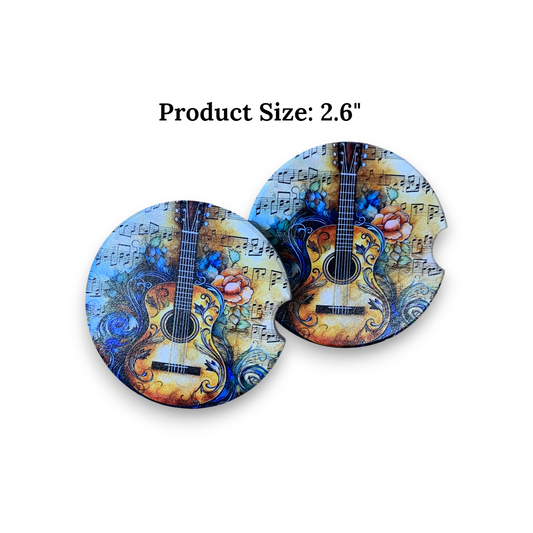 Country Guitar Car Coaster – “Just a Girl Who Loves Country Music” UV Printed Ceramic Cup Holder Insert