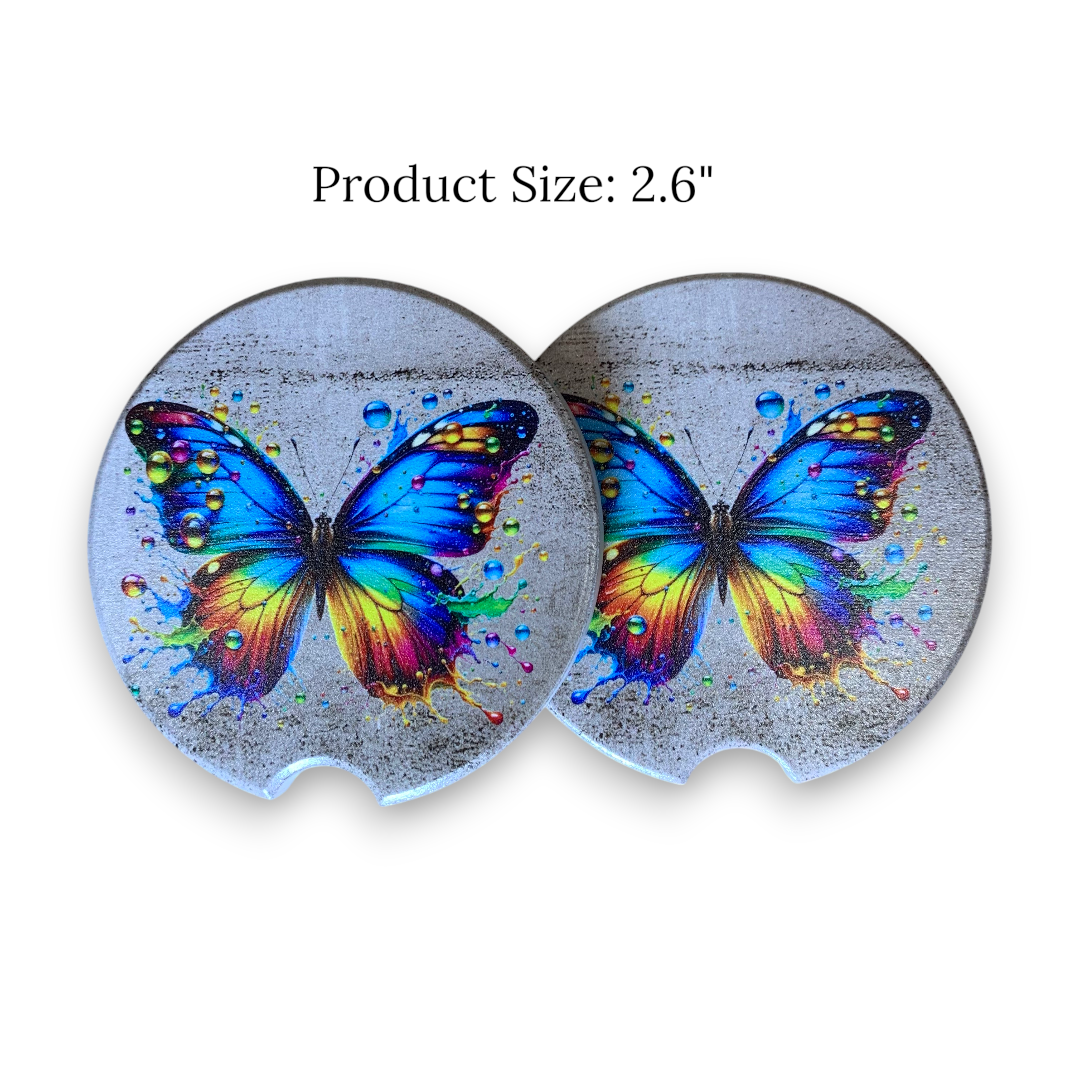 Colorful Butterfly Car Coaster - UV Printed Ceramic Cup Holder Coaster