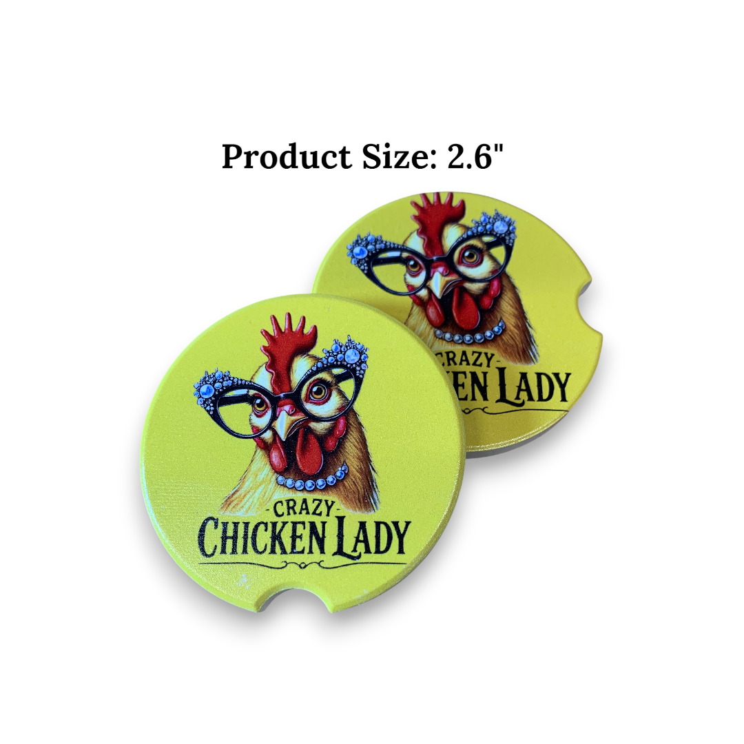 Crazy Chicken Lady Car Coaster