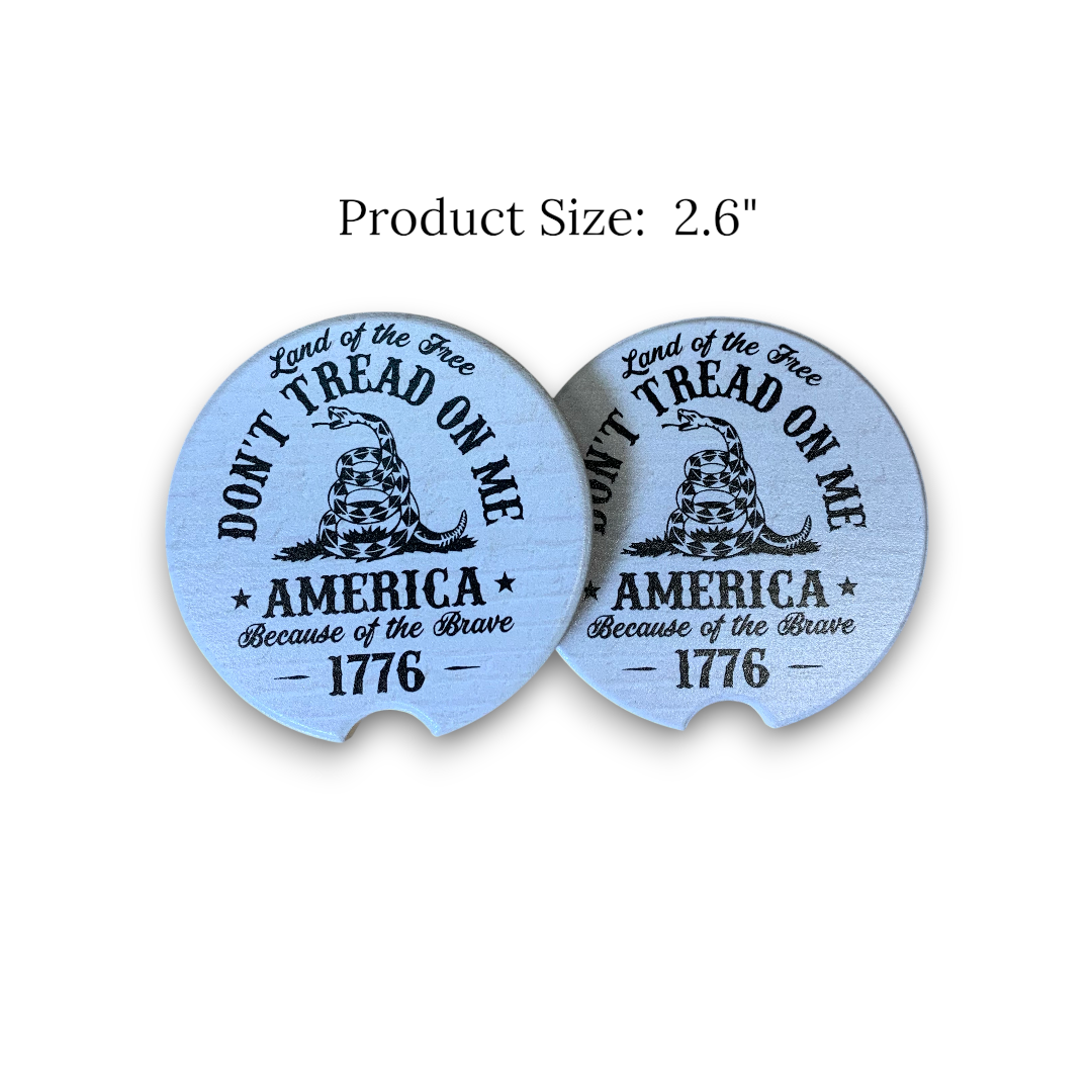 UV Printed Ceramic Car Coasters - "Don't Thread on Me" | Yellow or Off-White Brick Design