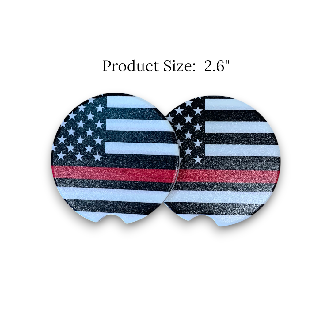 UV Printed Ceramic Car Coasters - USA Flag Thin Line Series | Blue, Yellow, Red & Green