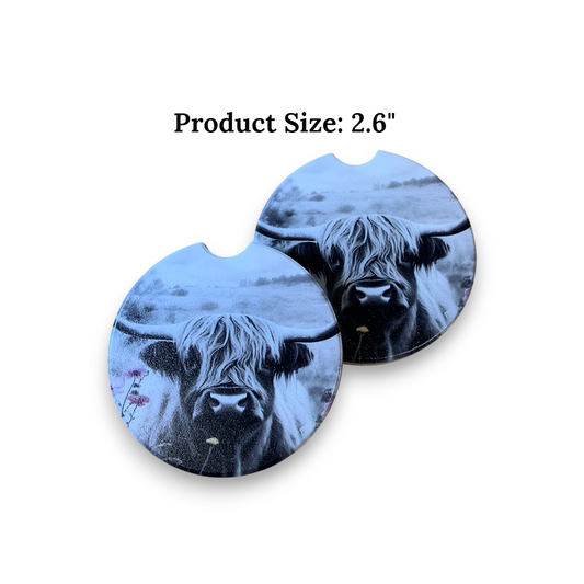Highland Cow Car Cup Holder Coaster –UV Printed Ceramic Car Coaters