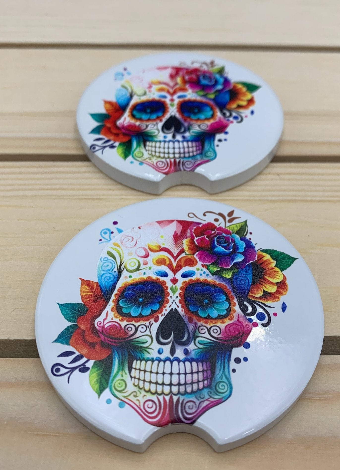 Sugar Skull Car Coasters - Pistol Smokin' Designs